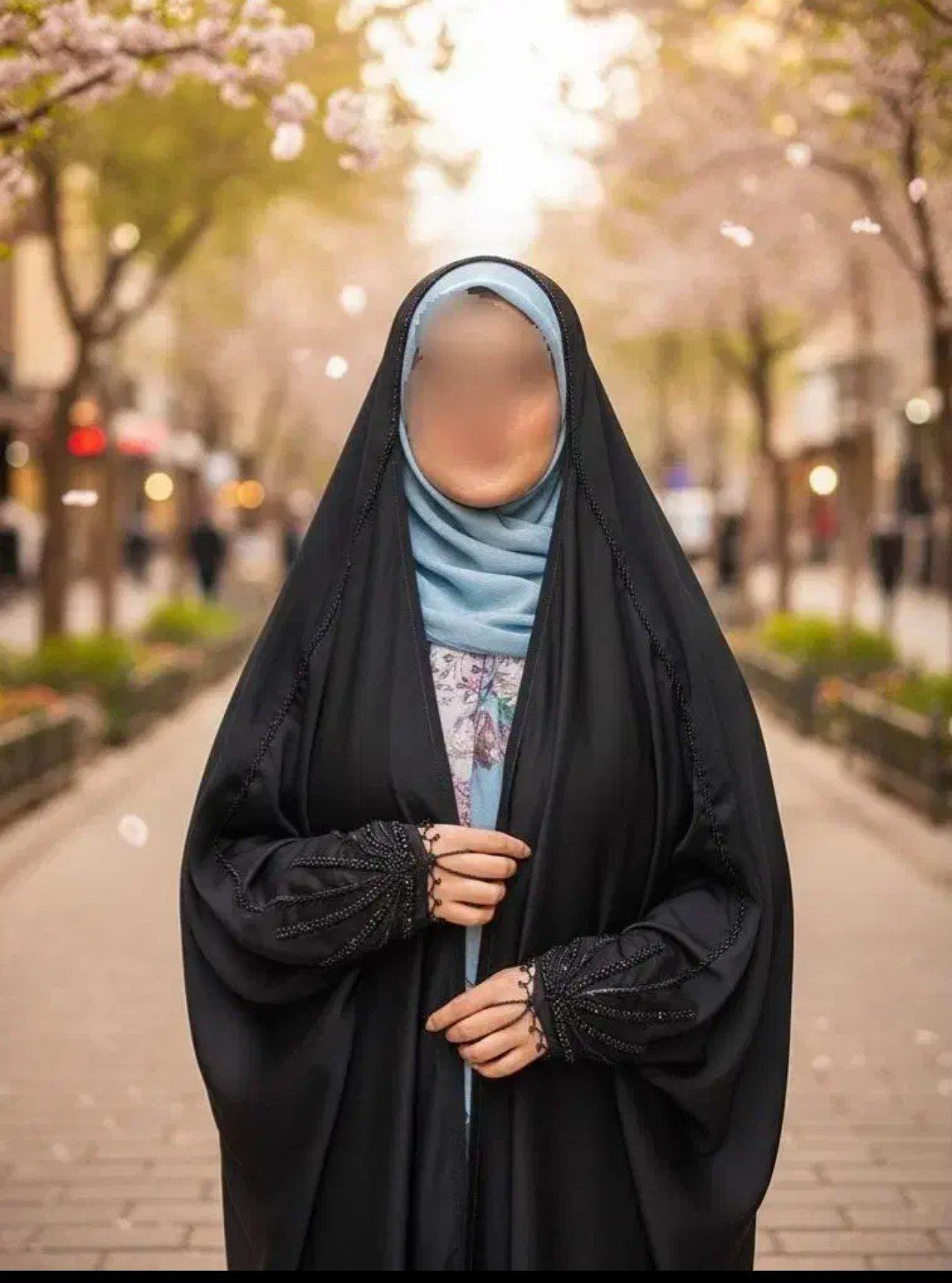 چادر عربی مشکی مدل جده منجوق دوزی شده