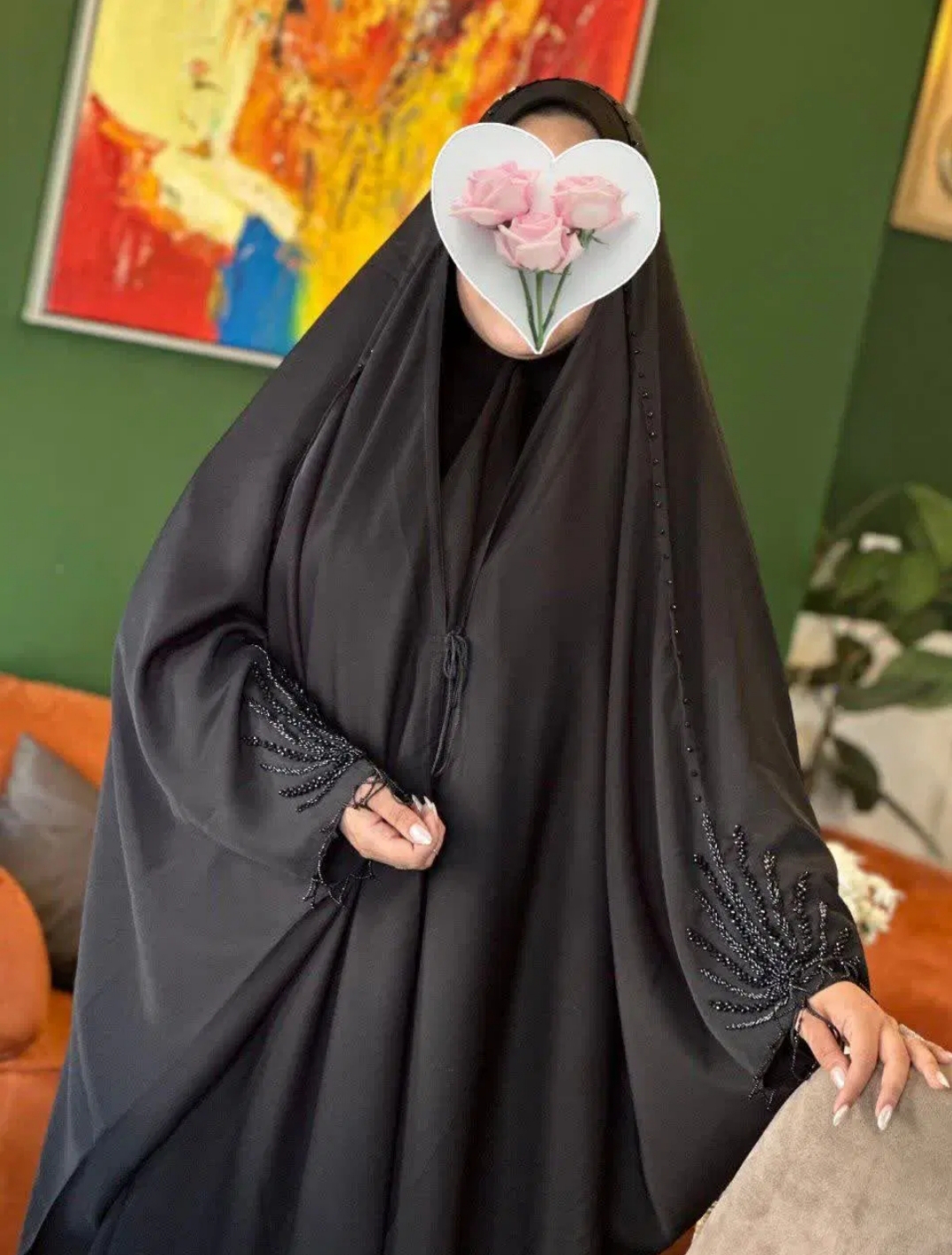 چادر عربی مشکی مدل جده منجوق دوزی شده