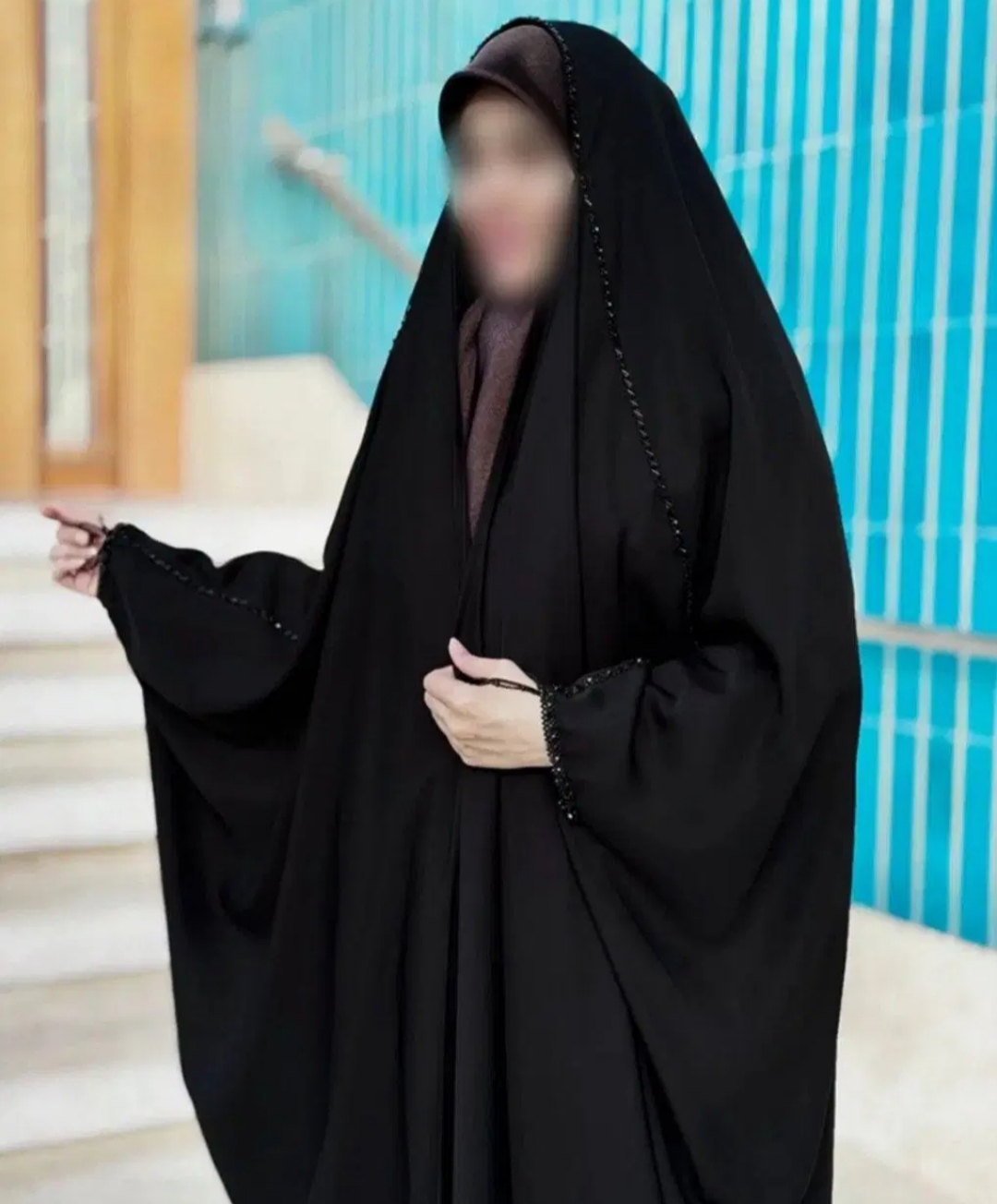 چادر عربی مشکی مدل جده منجوق دوزی شده